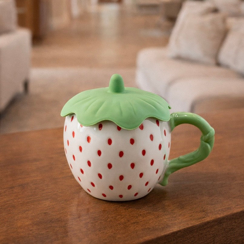 كوب سيراميك بتصميم فراولة - strawberry mug